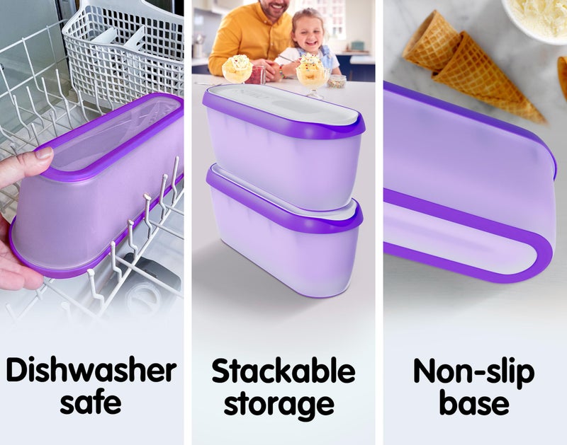 SUMO Set of 2, Ice Cream Containers for Homemade Ice Cream - 1.5 Quart Each, Reusable Freezer Storage Containers - Purple - Image 5